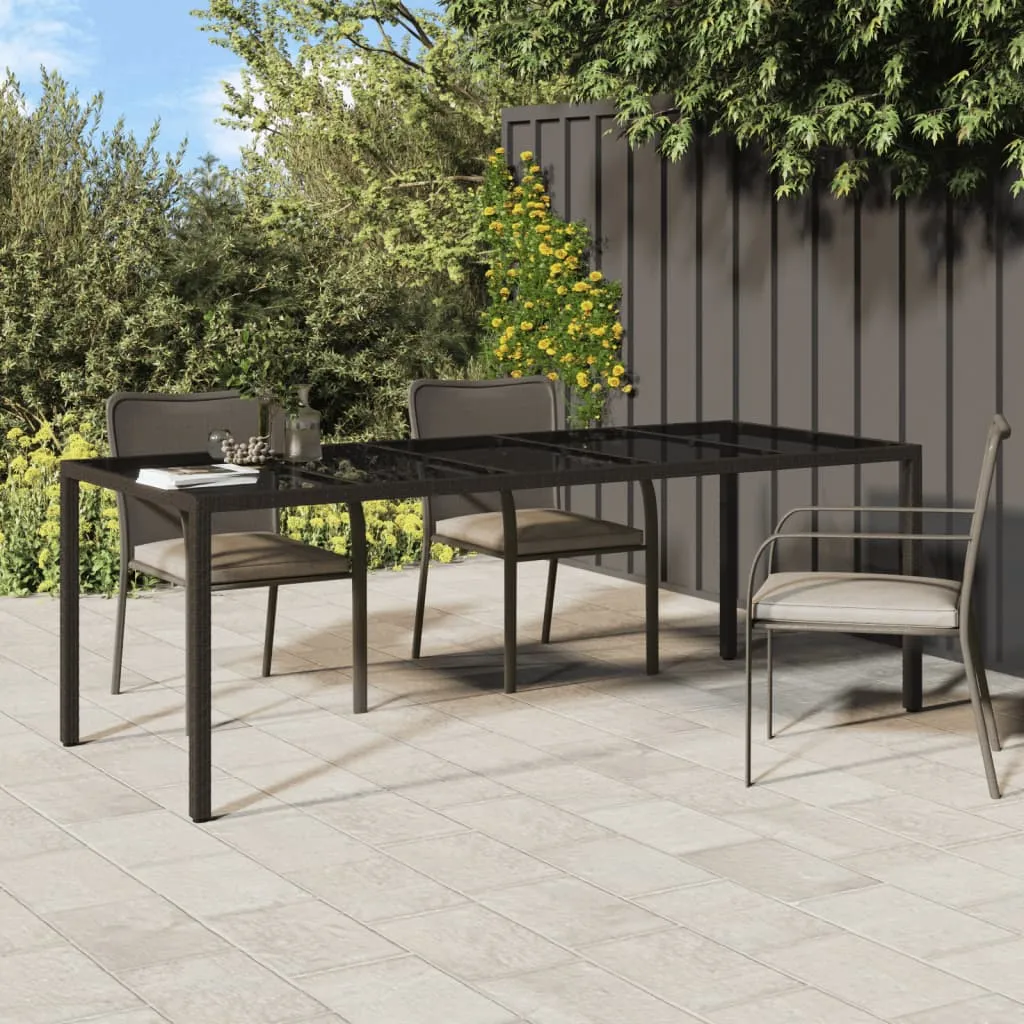 Patio Table Outdoor Garden Dinner Table Tempered Glass and Poly Rattan