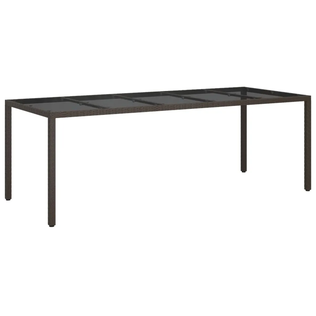Patio Table Outdoor Garden Dinner Table Tempered Glass and Poly Rattan