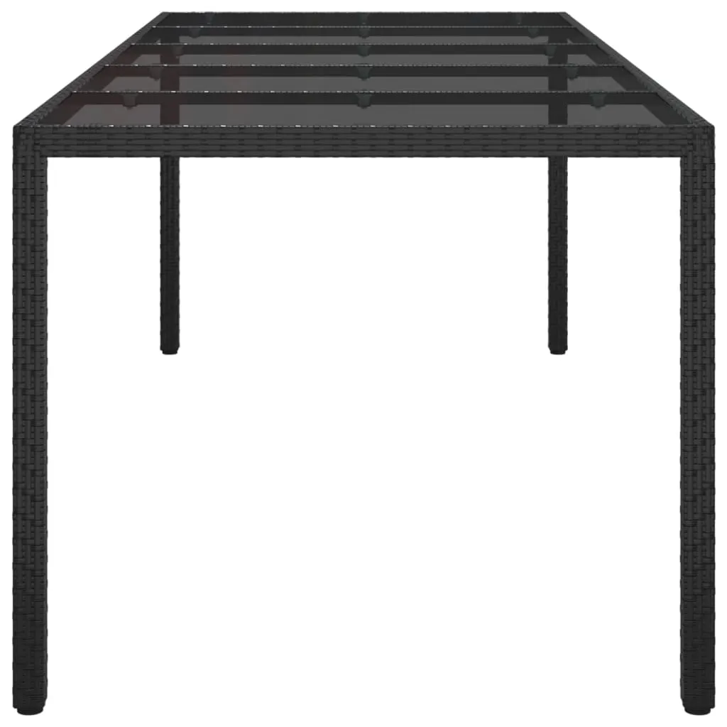 Patio Table Outdoor Garden Dinner Table Tempered Glass and Poly Rattan