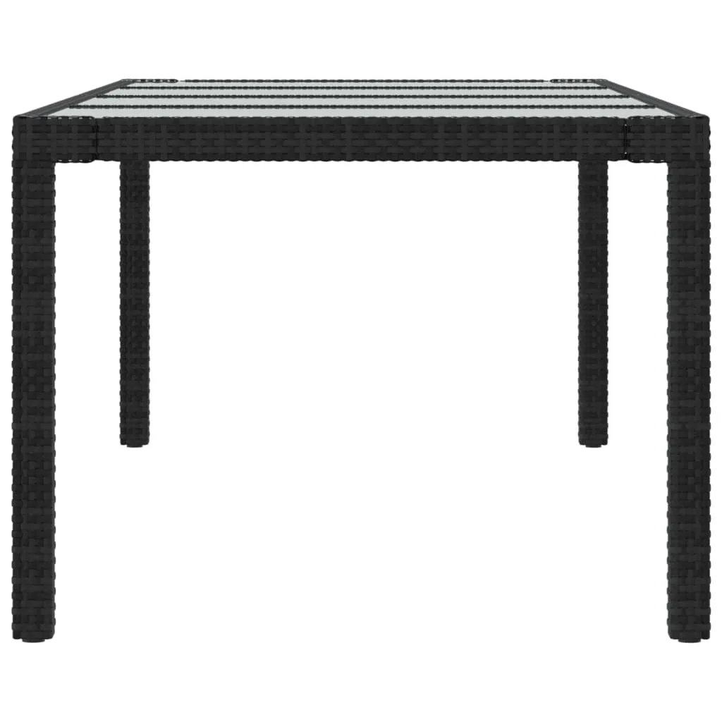 Patio Table Outdoor Garden Dinner Table Tempered Glass and Poly Rattan
