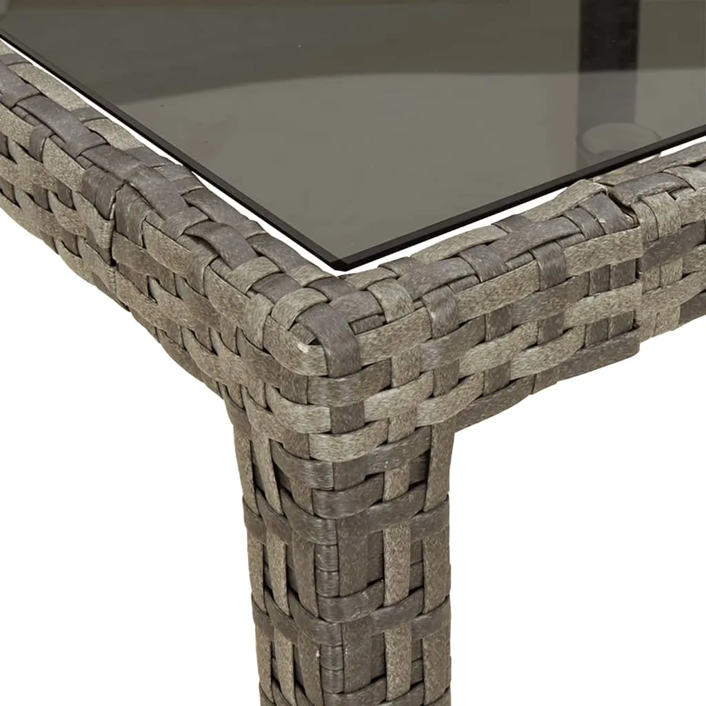 Patio Table Outdoor Garden Dinner Table Tempered Glass and Poly Rattan