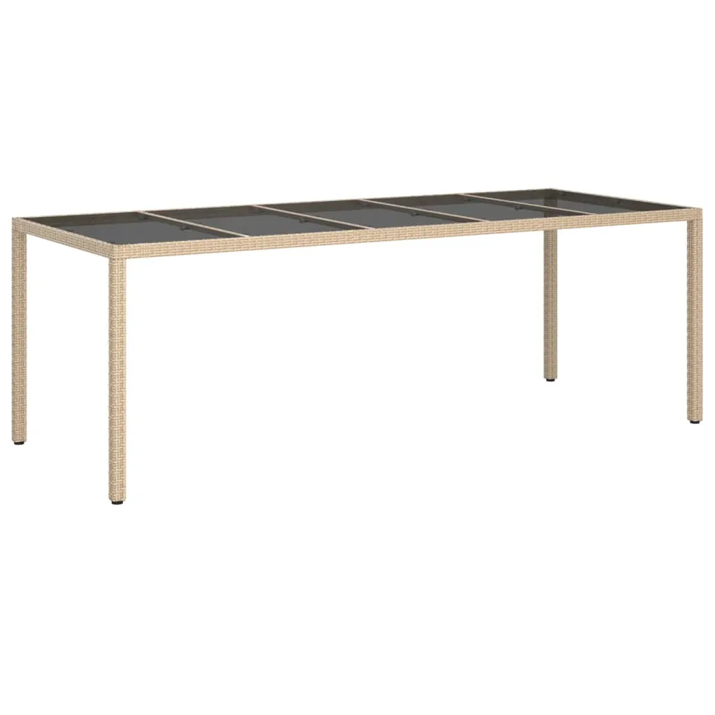 Patio Table Outdoor Garden Dinner Table Tempered Glass and Poly Rattan