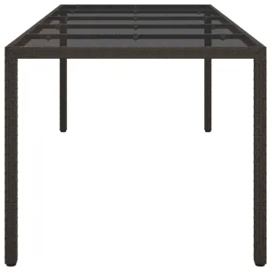Patio Table Outdoor Garden Dinner Table Tempered Glass and Poly Rattan