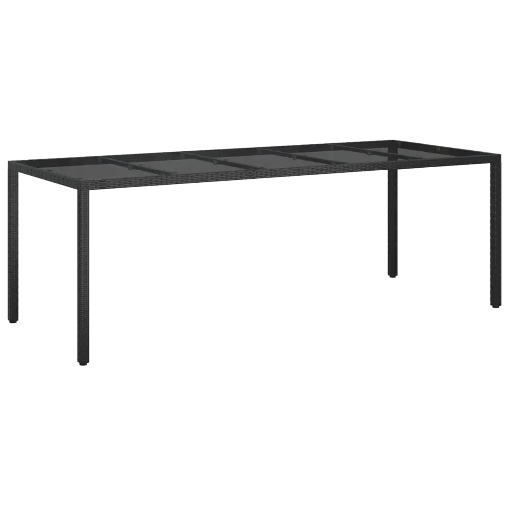 Patio Table Outdoor Garden Dinner Table Tempered Glass and Poly Rattan