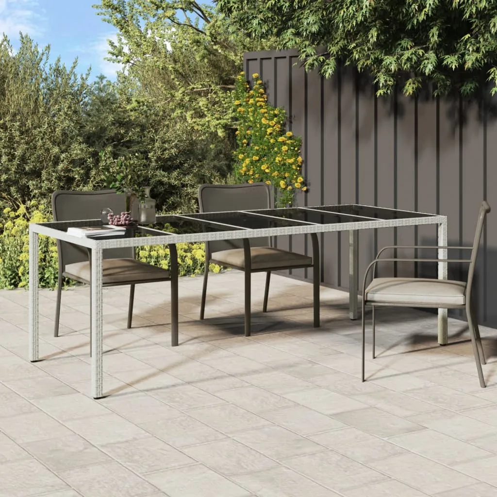 Patio Table Outdoor Garden Dinner Table Tempered Glass and Poly Rattan