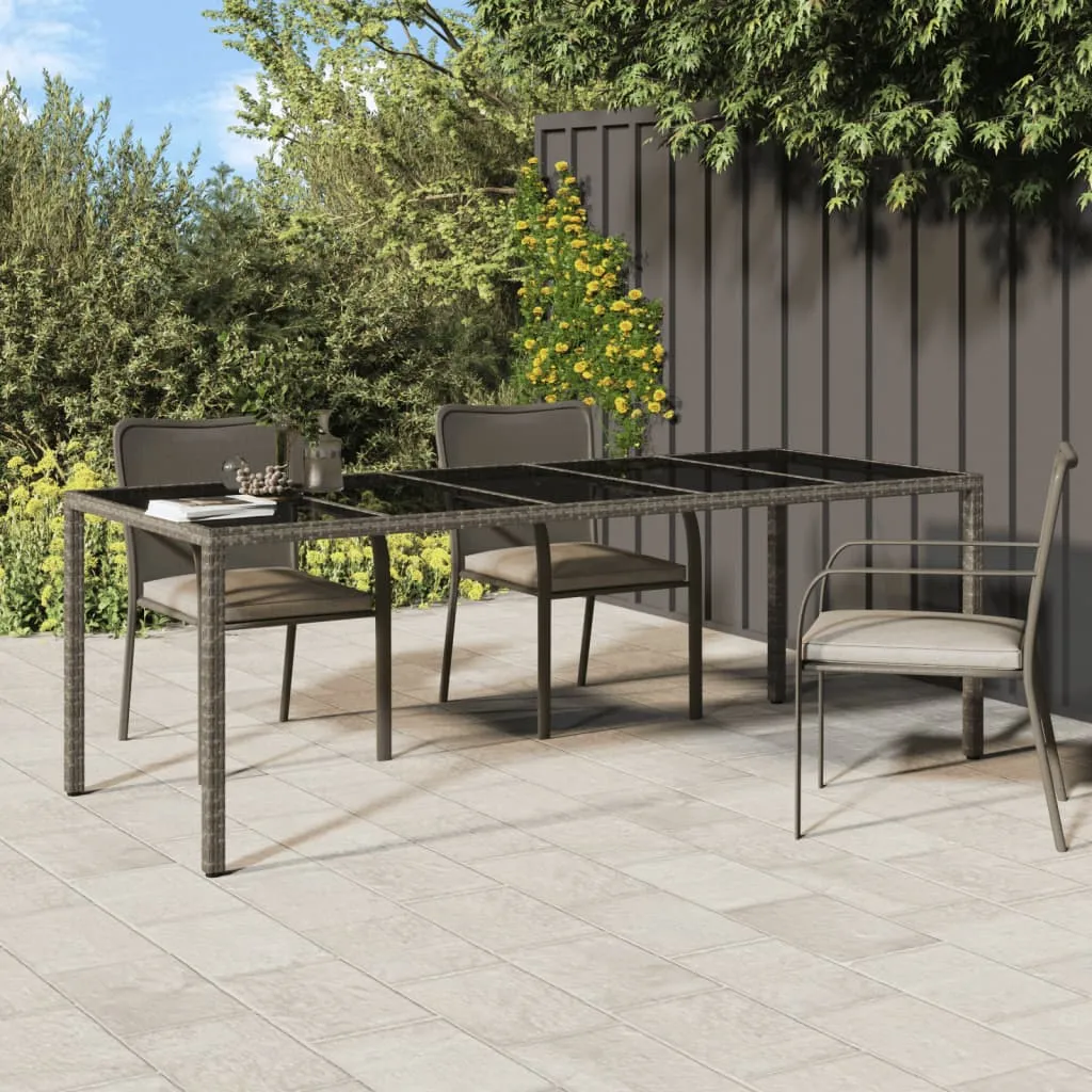Patio Table Outdoor Garden Dinner Table Tempered Glass and Poly Rattan