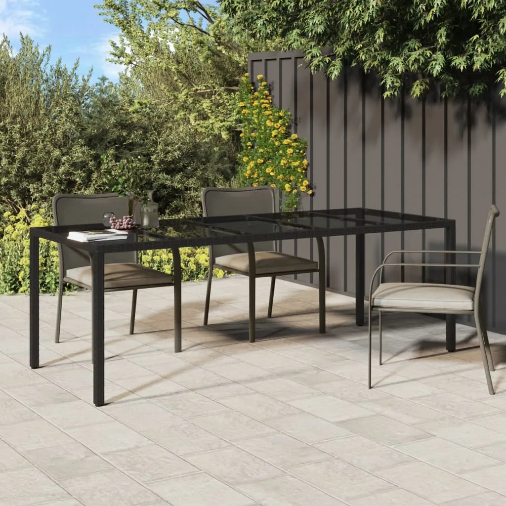 Patio Table Outdoor Garden Dinner Table Tempered Glass and Poly Rattan