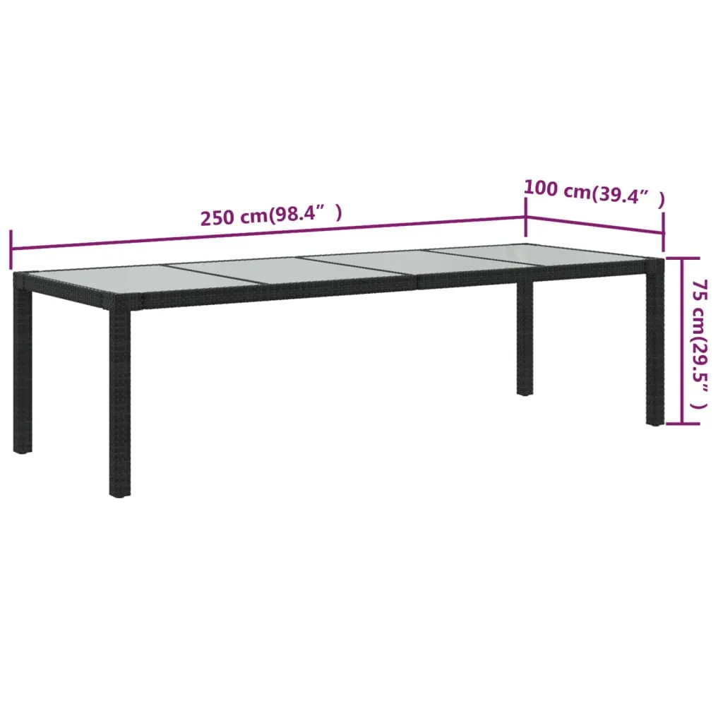 Patio Table Outdoor Garden Dinner Table Tempered Glass and Poly Rattan
