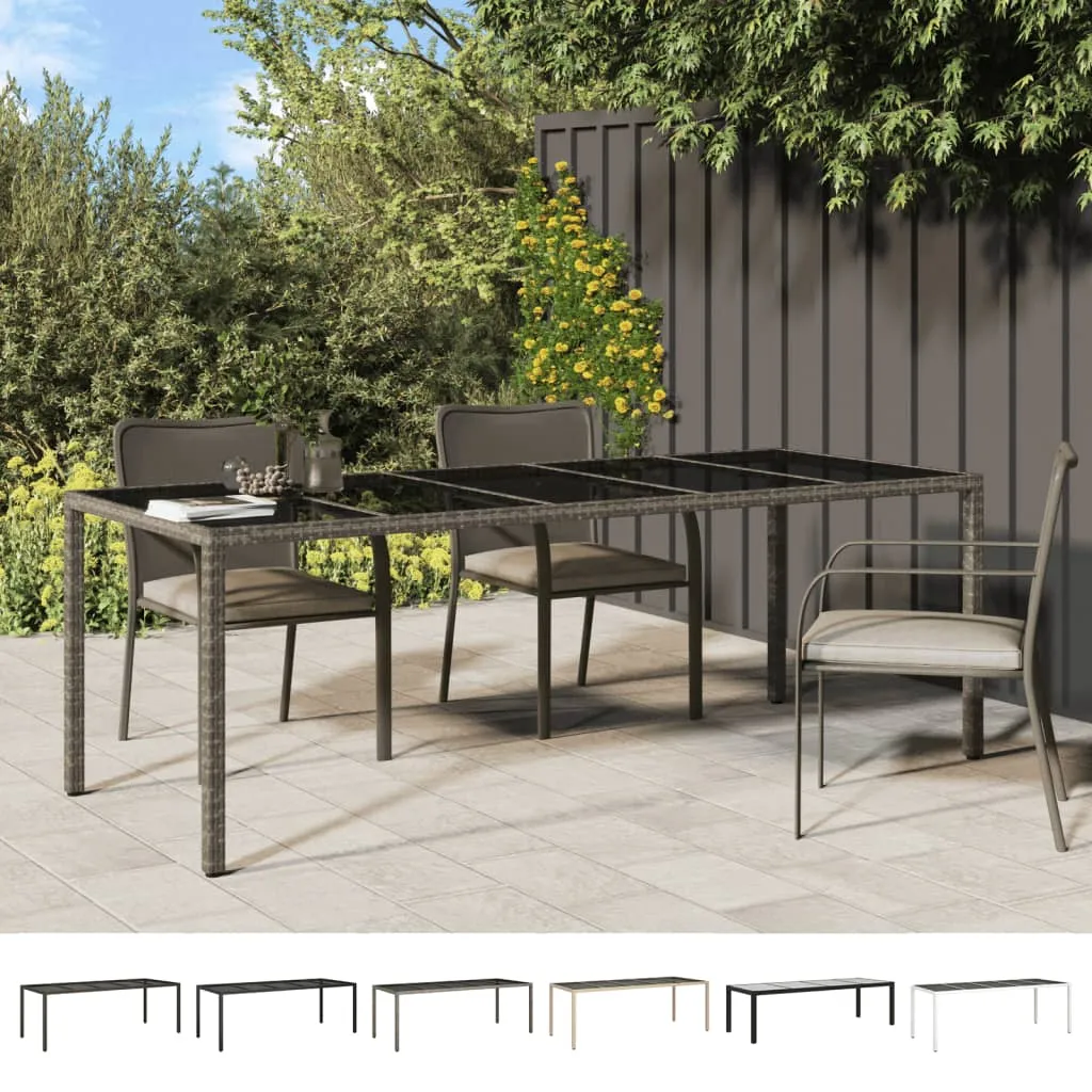 Patio Table Outdoor Garden Dinner Table Tempered Glass and Poly Rattan