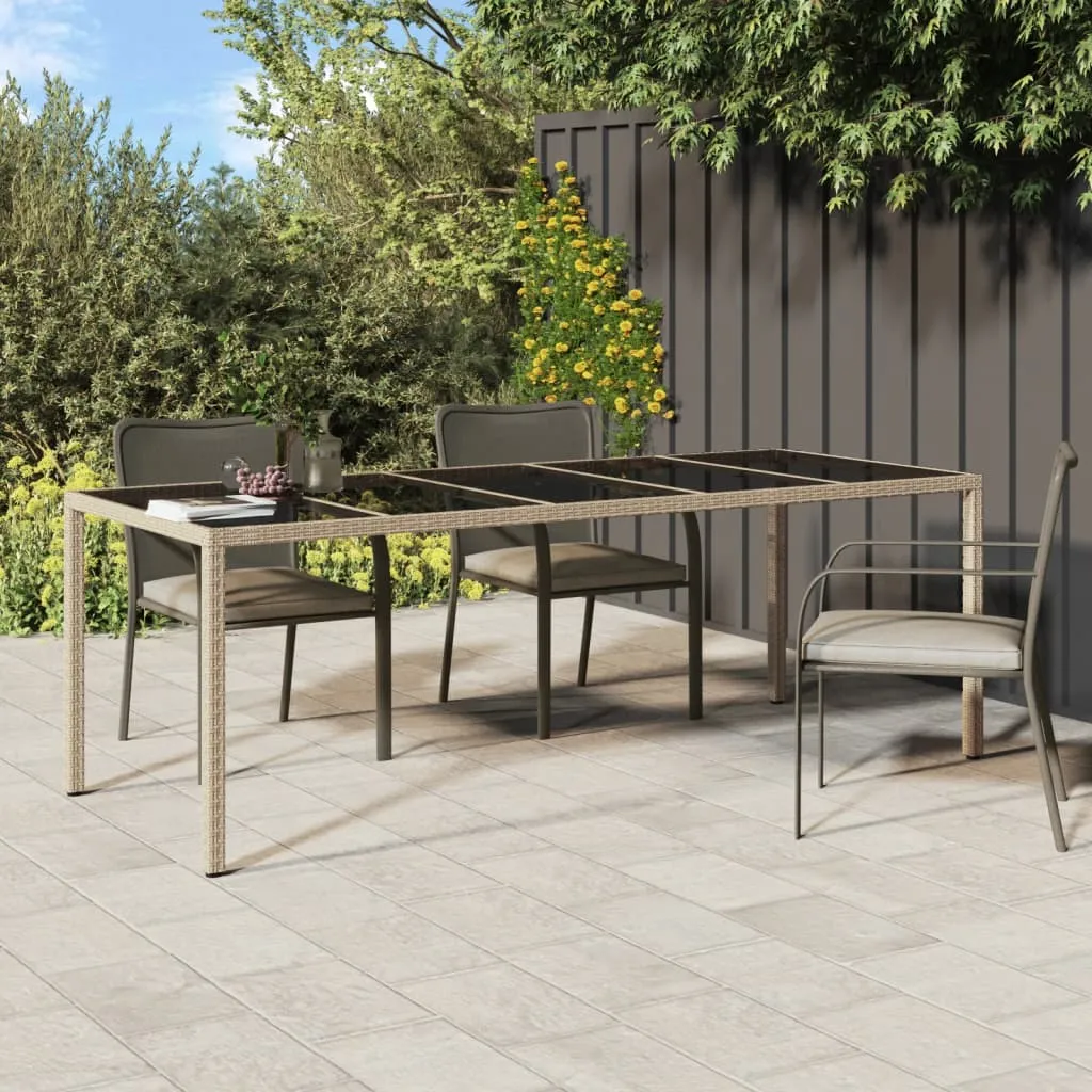 Patio Table Outdoor Garden Dinner Table Tempered Glass and Poly Rattan