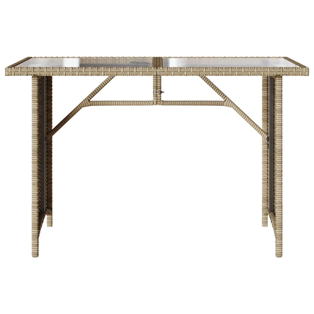 Patio Table with Glass Top Beige 43.3"x26.8"x27.6" Poly Rattan