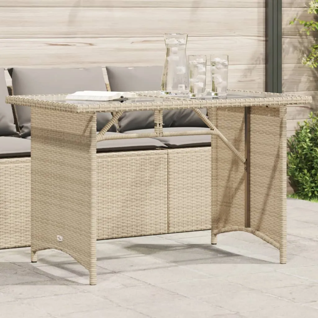 Patio Table with Glass Top Beige 43.3"x26.8"x27.6" Poly Rattan