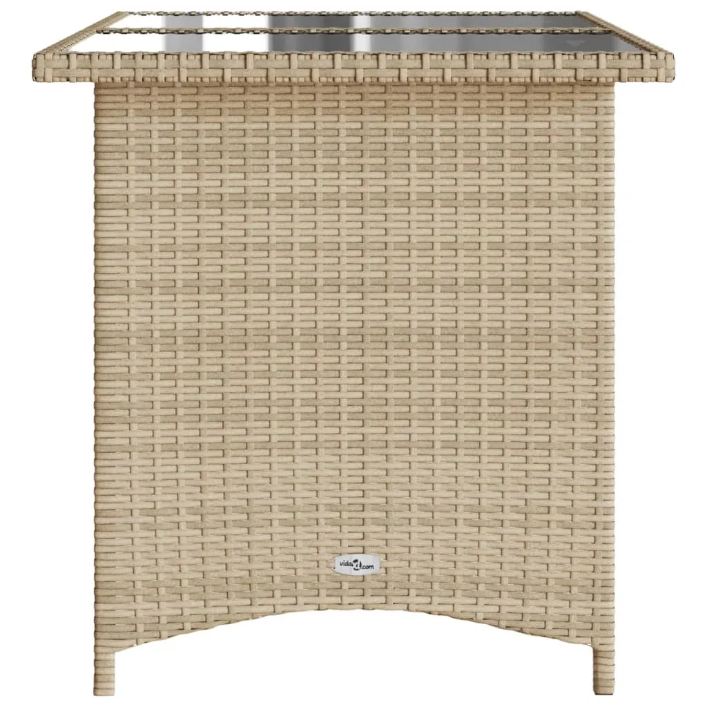 Patio Table with Glass Top Beige 43.3"x26.8"x27.6" Poly Rattan