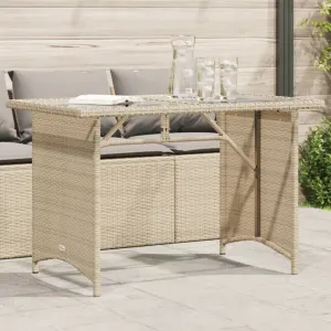Patio Table with Glass Top Beige 43.3"x26.8"x27.6" Poly Rattan