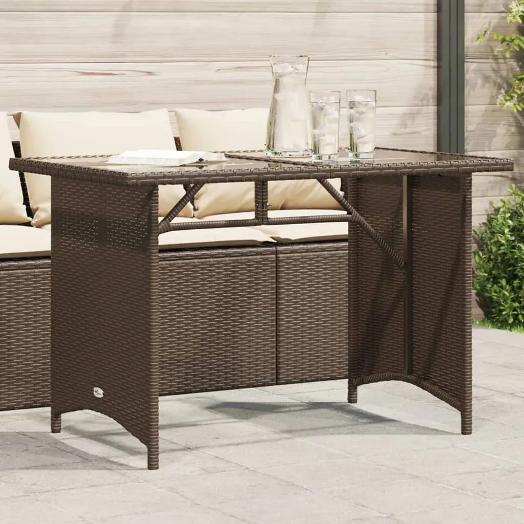 Patio Table with Glass Top Brown 43.3"x26.8"x27.6" Poly Rattan