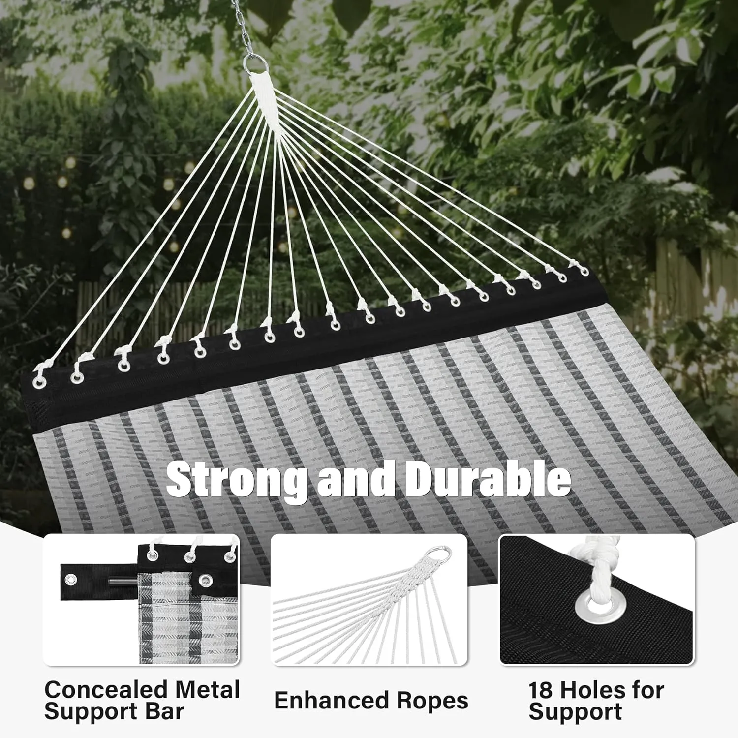 Patio Watcher 13 FT Quick Dry Textilene Hammock - Outdoor Double Hammock - Heavy Duty for Outside - 450 lbs Capacity - Grey Plaid