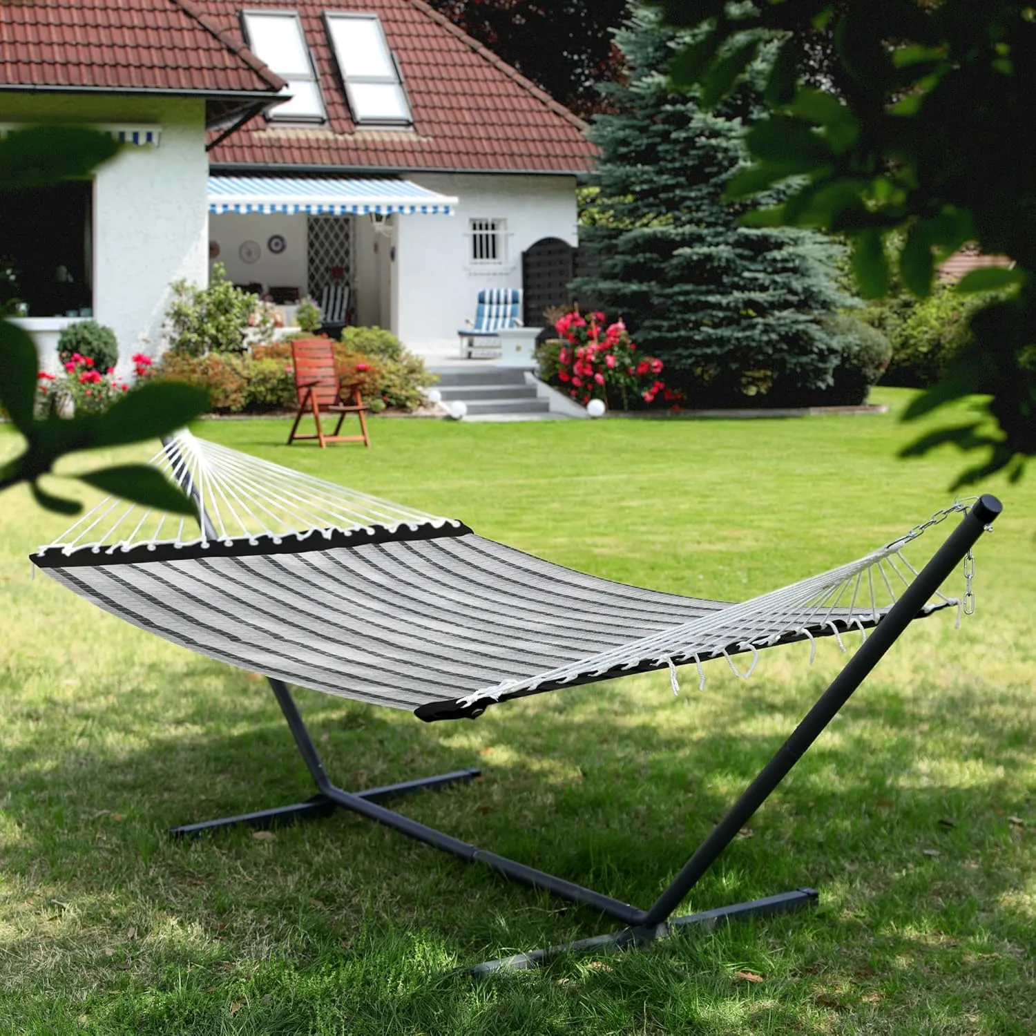 Patio Watcher 13 FT Quick Dry Textilene Hammock - Outdoor Double Hammock - Heavy Duty for Outside - 450 lbs Capacity - Grey Plaid