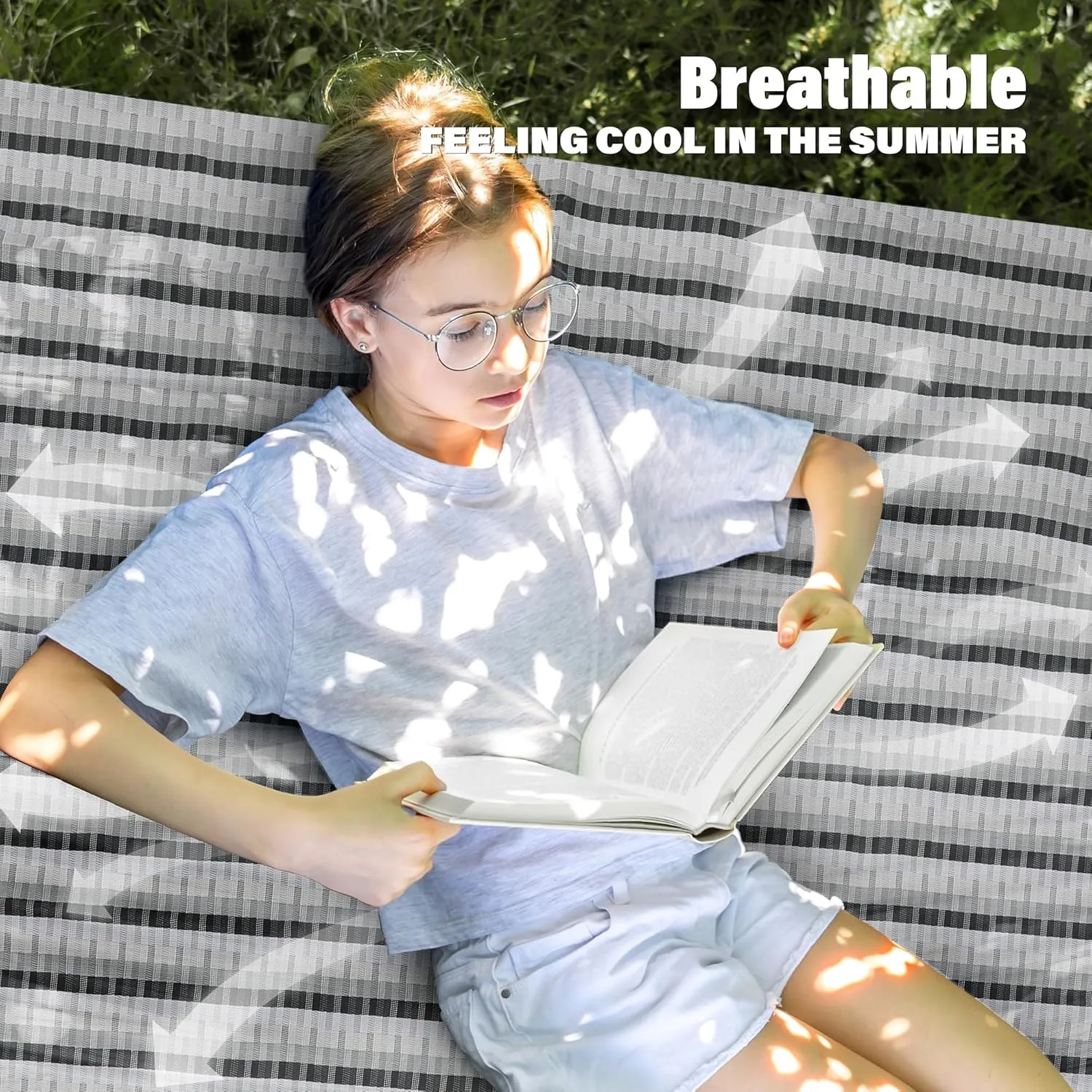 Patio Watcher 13 FT Quick Dry Textilene Hammock - Outdoor Double Hammock - Heavy Duty for Outside - 450 lbs Capacity - Grey Plaid