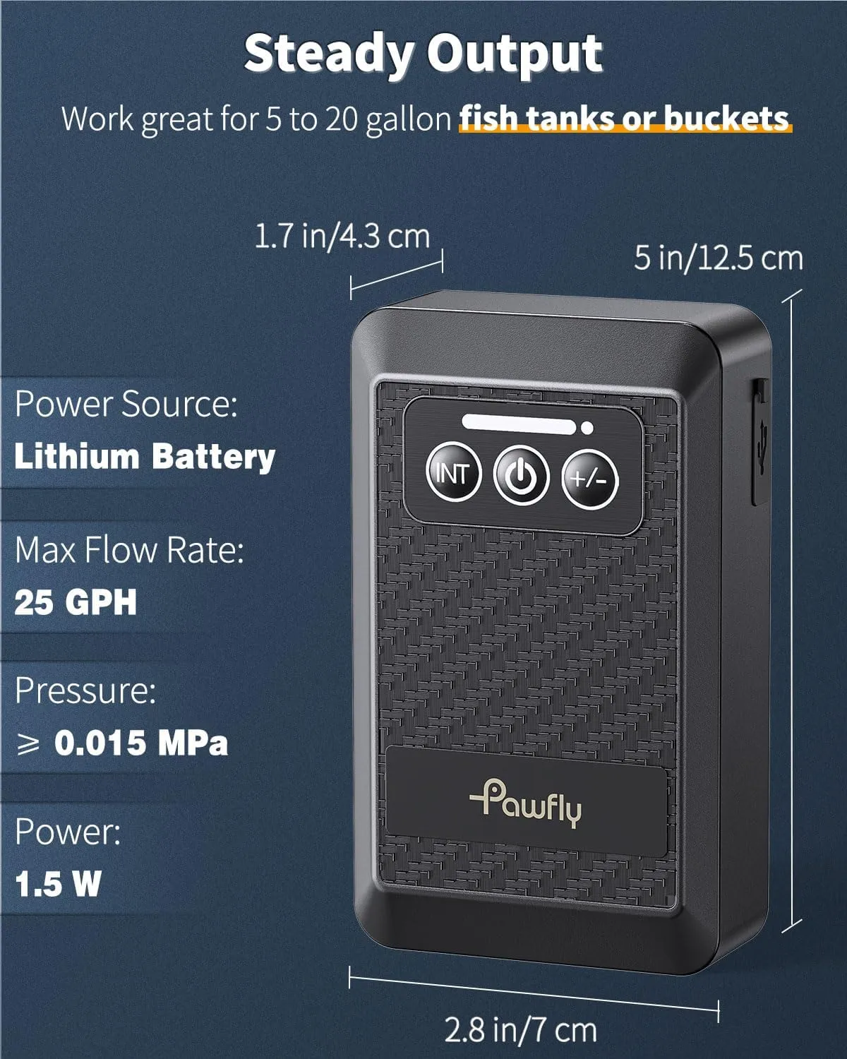 Pawfly Aquarium Lithium Battery Powered Air Pump USB Rechargeable Oxygen Pump for 5-100 Gallon Fish Tanks Portable Live Bait Aerator Pump for Outdoor Fishing and Fish Transportation