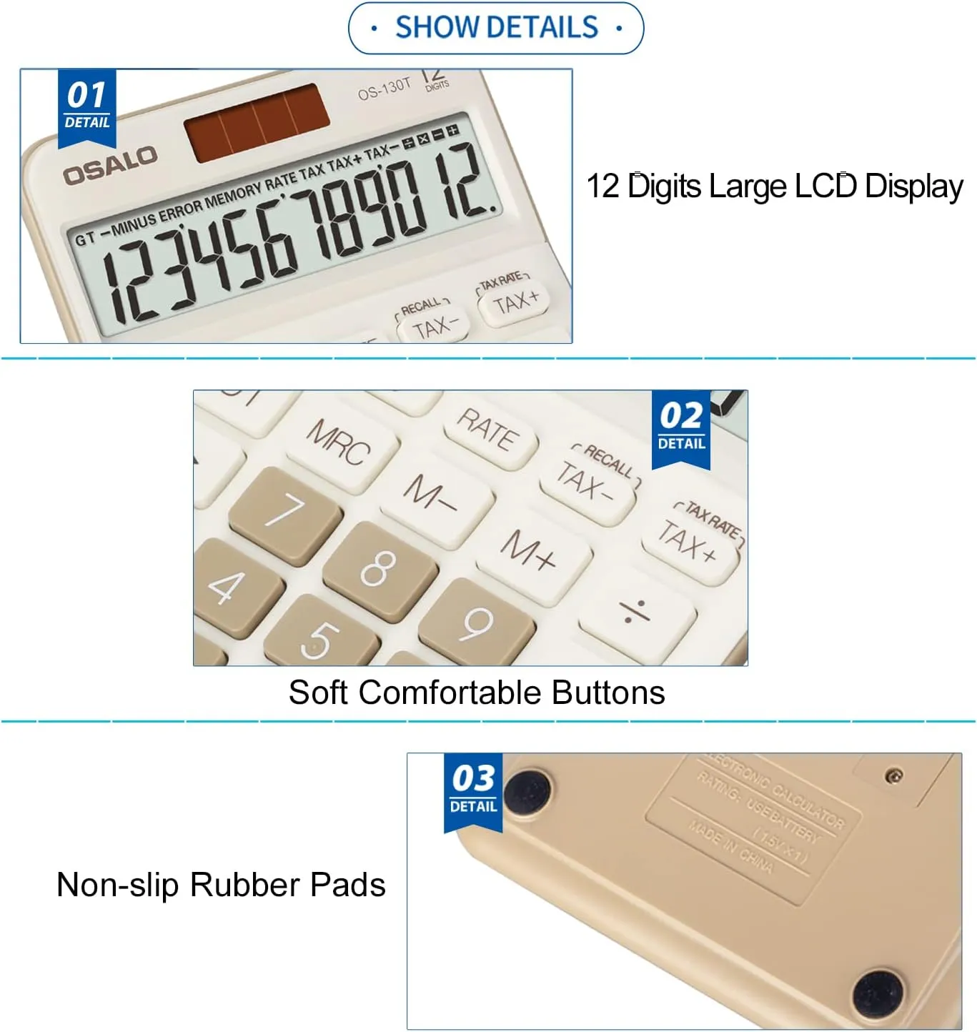 Pendancy 12 Digit Office Calculator Desktop with Tax /- for Advanced Tax Calculation, Large LCD Display Big Buttons, Dual Power Durable Portable Design, for Financial Accounting Business Use