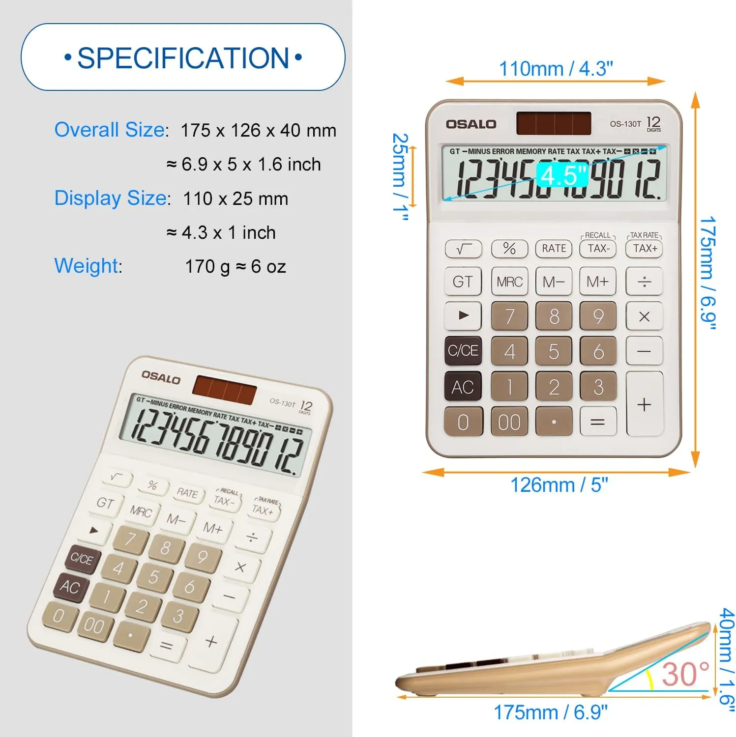 Pendancy 12 Digit Office Calculator Desktop with Tax /- for Advanced Tax Calculation, Large LCD Display Big Buttons, Dual Power Durable Portable Design, for Financial Accounting Business Use