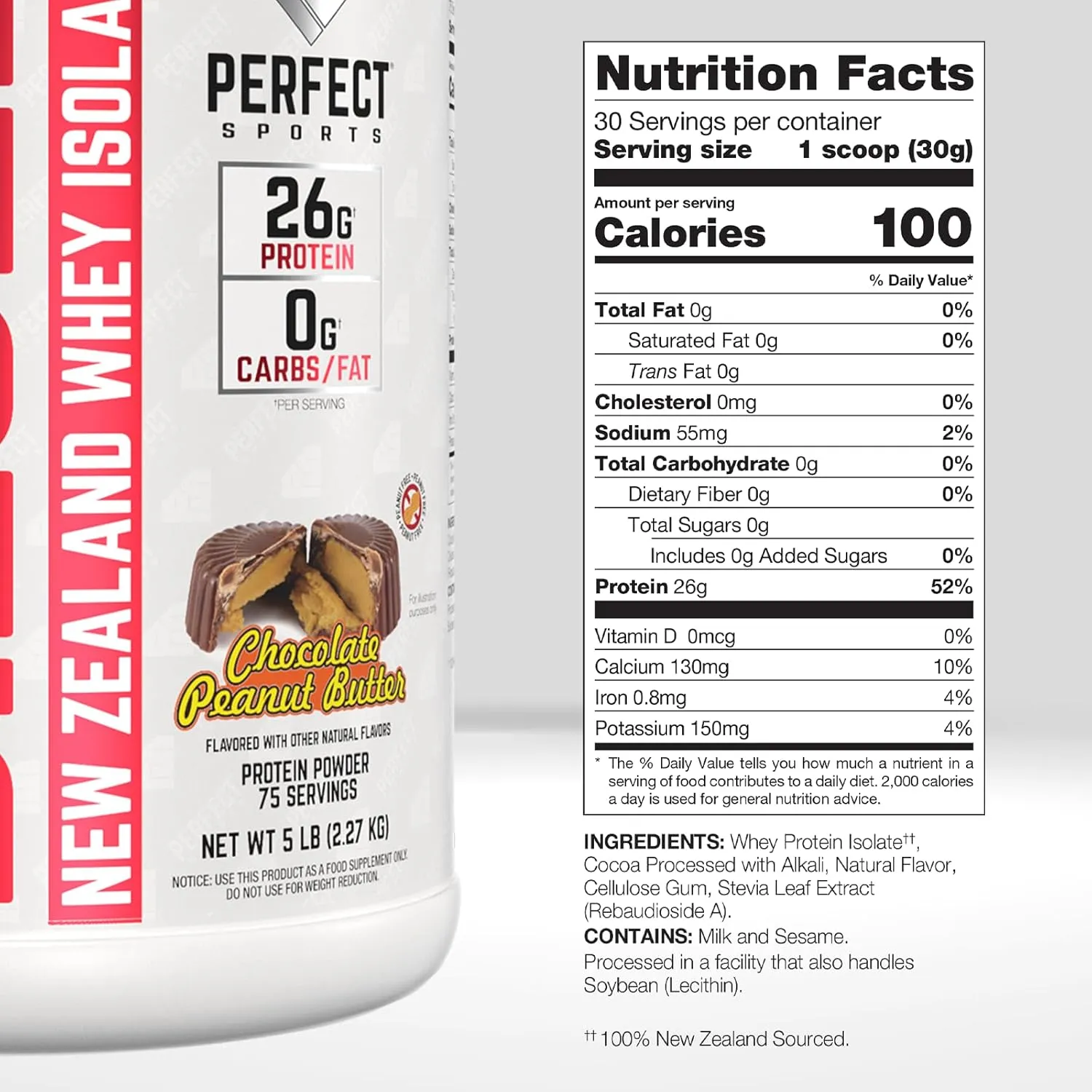PERFECT SPORTS Diesel 100% New Zealand Wey Protein Isolate | Stevia Sweetened, No Artificial Ingredients, Keto | 0g Carb, 0g Fat, 26g Protein | 5 Pounds (Chocolate Peanut Butter)