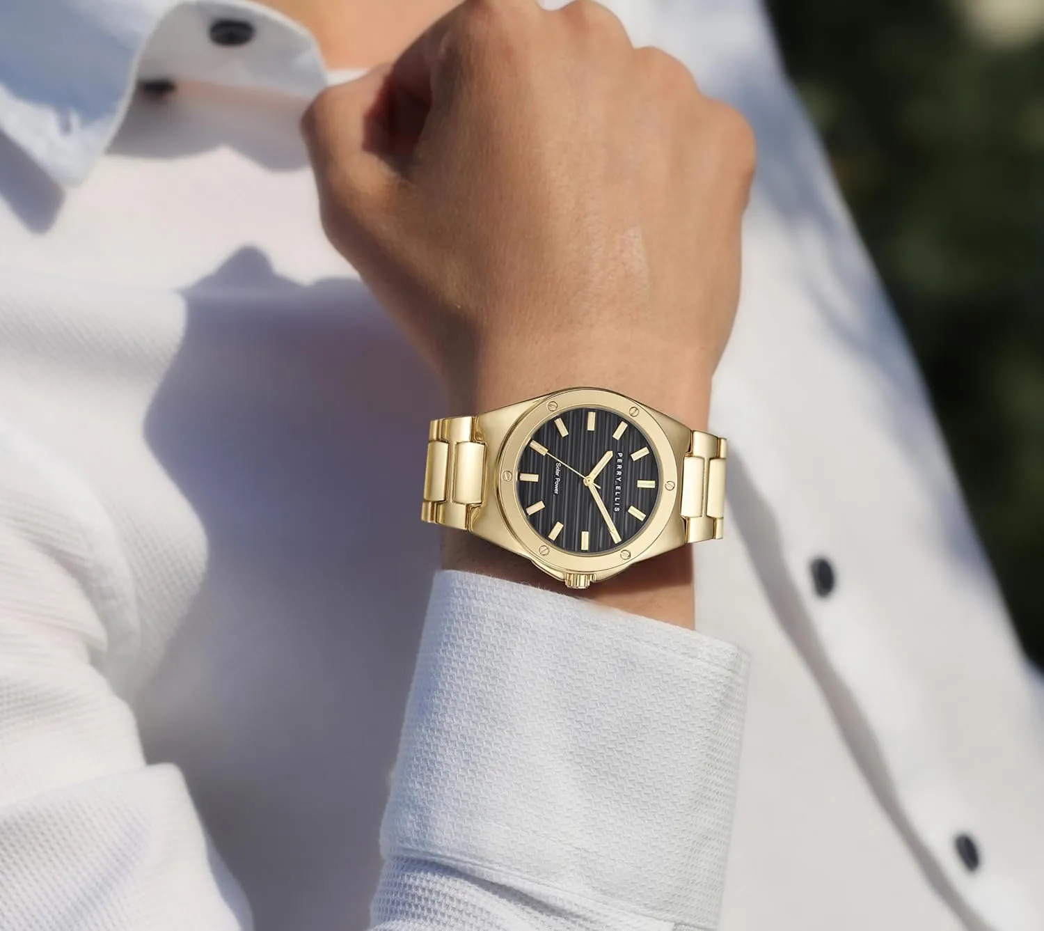 Perry Ellis Solar Powered Mens Watch | Alloy Bracelet | Water-Resistant Analog Wrist Watches for Men | 42mm Case | Relojes para Hombres | Elegant Gift for Man