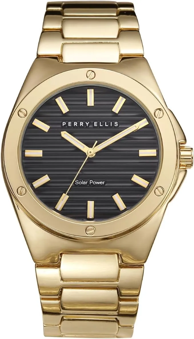 Perry Ellis Solar Powered Mens Watch | Alloy Bracelet | Water-Resistant Analog Wrist Watches for Men | 42mm Case | Relojes para Hombres | Elegant Gift for Man