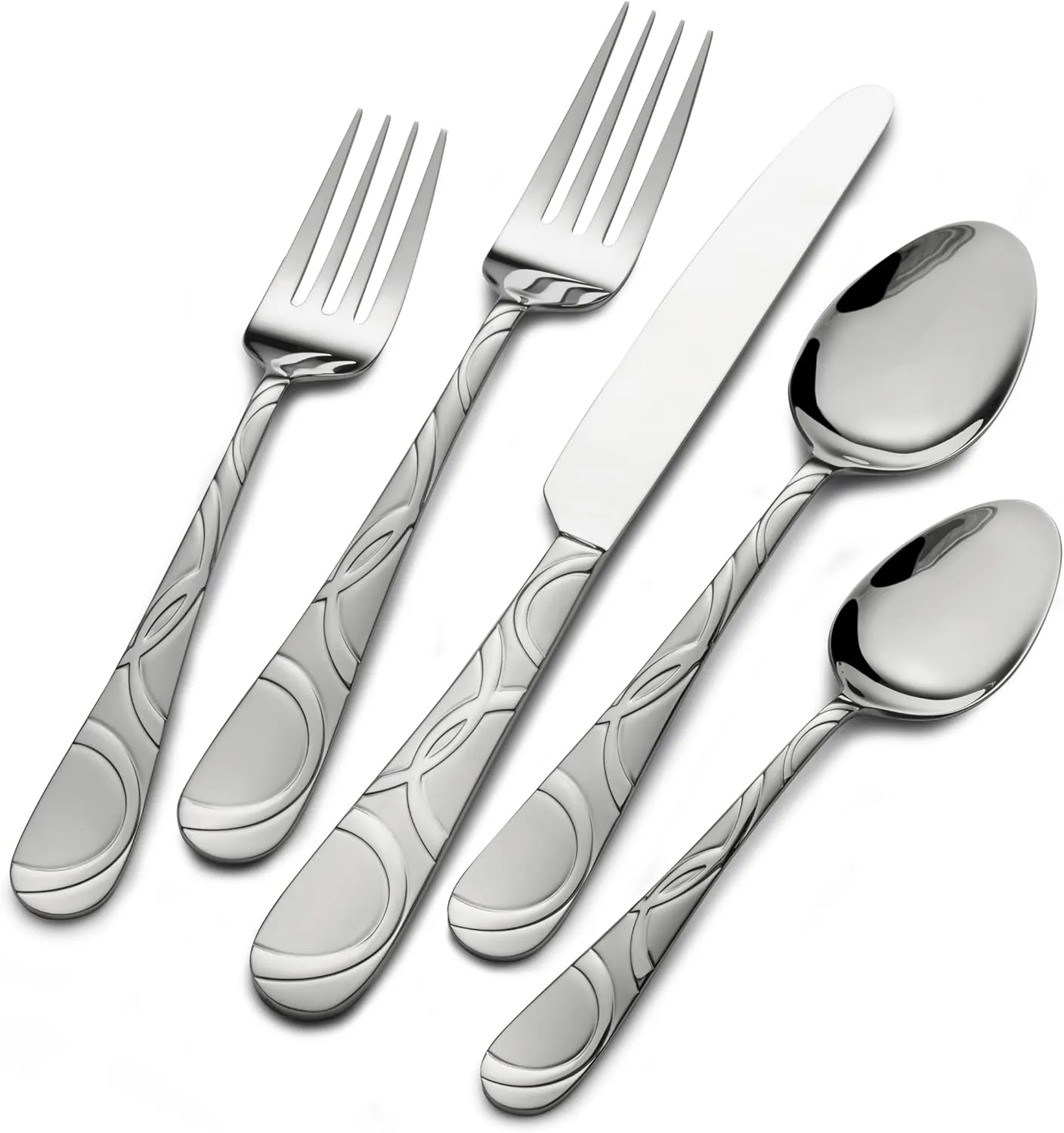 Pfaltzgraff Garland Frost 53-Piece Stainless Steel Flatware Serving Utensil Set and Steak Knives, Service for 8
