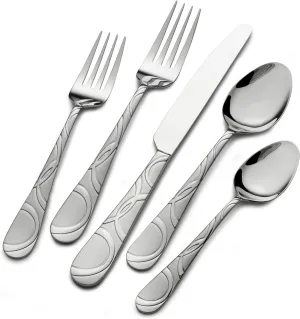Pfaltzgraff Garland Frost 53-Piece Stainless Steel Flatware Serving Utensil Set and Steak Knives, Service for 8