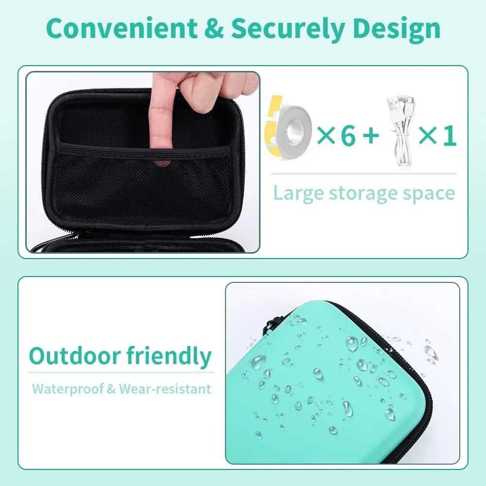 Phomemo D30 D35 Label Marker Green Case with 6 Rolls of Color Combo Set Label Tapes, Waterproof Storage Bag with Black on White Clear Starry Sky Label Tapes, Sticker Thermal Paper Self-Adhesive