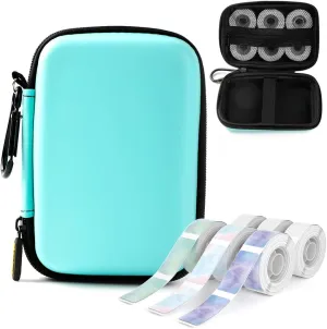 Phomemo D30 D35 Label Marker Green Case with 6 Rolls of Color Combo Set Label Tapes, Waterproof Storage Bag with Black on White Clear Starry Sky Label Tapes, Sticker Thermal Paper Self-Adhesive