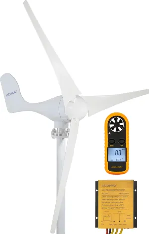 Pikasola 400W Wind Turbine Generator AC 12Volt Economy 3 Blades Windmill for Wind Solar Hybrid System 2.5m/s Start Wind Speed,400w Windmill Generator for Home