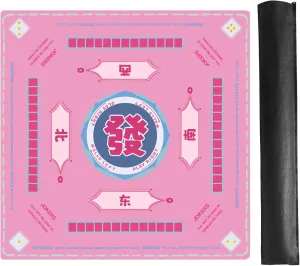 Pink Mahjong Learning Mat with Black Carrying Bag, Anti-Slip, Noise-Reducing Table Cover for Mahjong, Board Games, Tile Games and Card Games (33” x 33”)