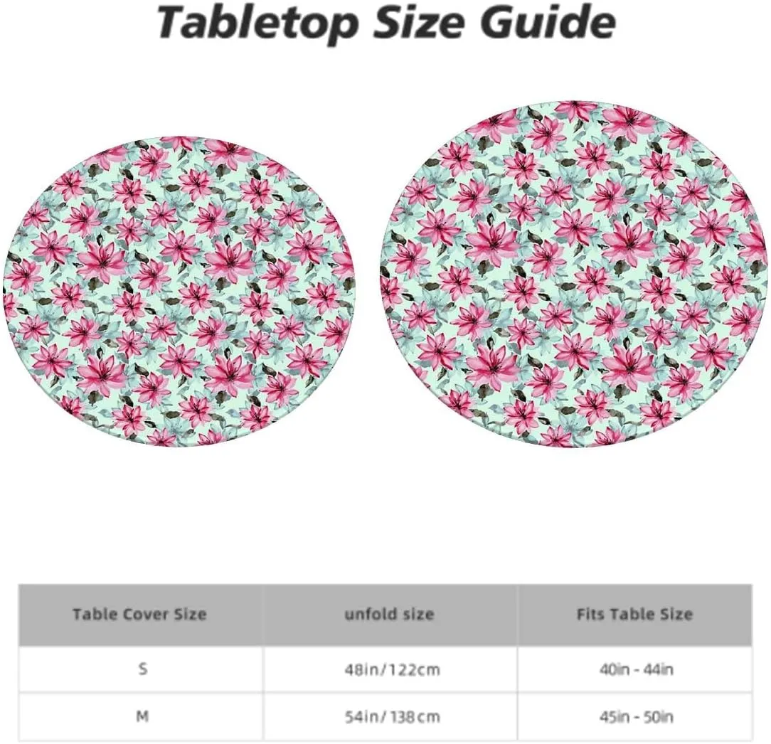 Pink Purple Elastic Fitted Round Tablecloths Modern Romantic Floral Design Elastic Edge Waterproof Table Cover Table Cloth for Round Table Abstract Fits up 45"-50" Diameter Tables