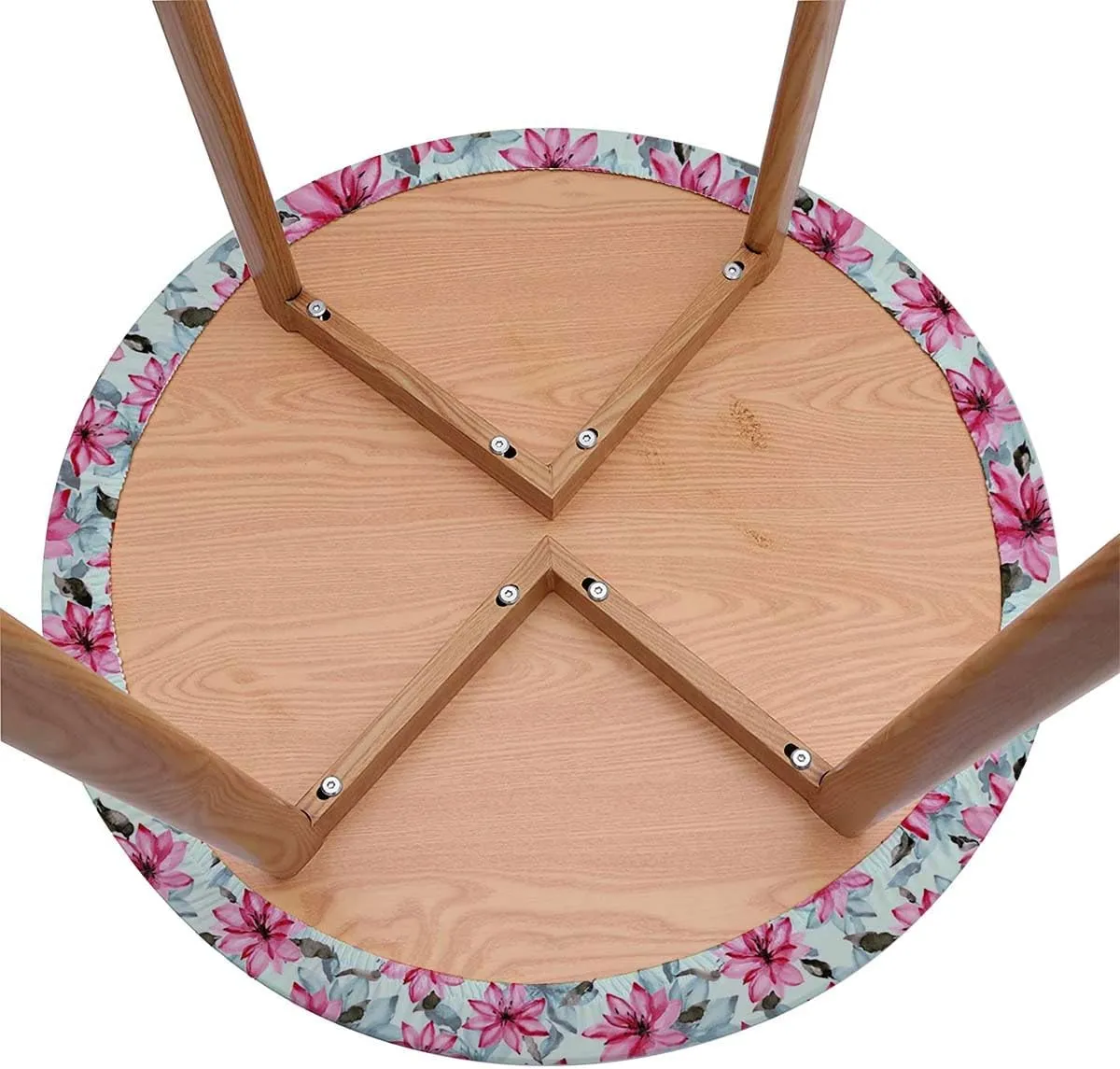 Pink Purple Elastic Fitted Round Tablecloths Modern Romantic Floral Design Elastic Edge Waterproof Table Cover Table Cloth for Round Table Abstract Fits up 45"-50" Diameter Tables