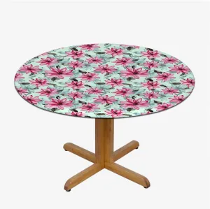 Pink Purple Elastic Fitted Round Tablecloths Modern Romantic Floral Design Elastic Edge Waterproof Table Cover Table Cloth for Round Table Abstract Fits up 45"-50" Diameter Tables
