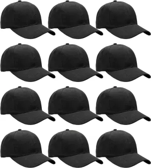 Plain Blank Black Caps with Adjustable Strap (12PCS), Medium