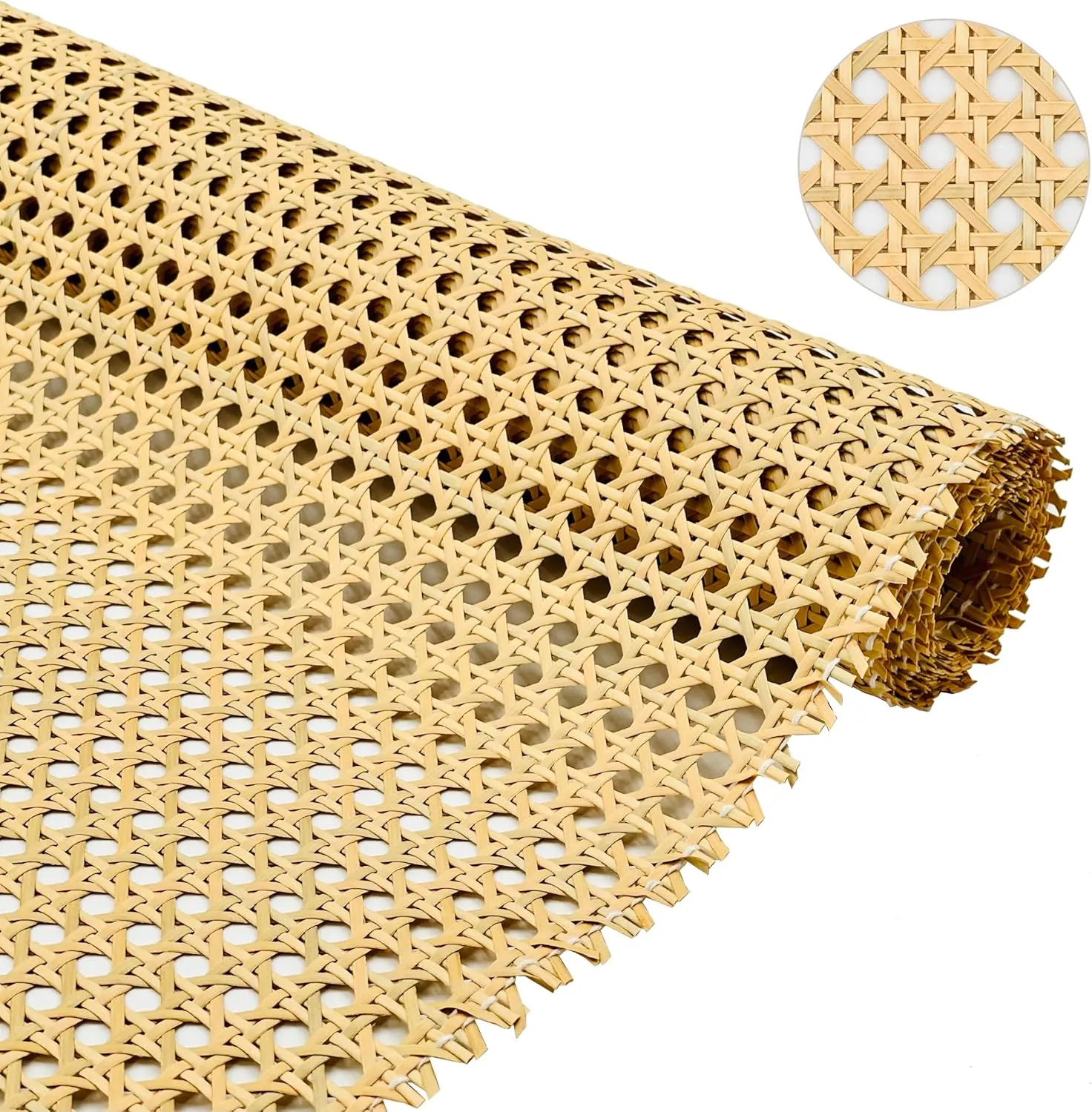 Plastic Rattan Webbing Roll, 16 Inch x 6.6 Feet, Handwoven Synthetic Poly Rattan, Faux Cane Mesh-Open Weave, Hexagonal Pattern, for DIY Home Decor Projects incl. Furnitures Chairs Cabinets Beds