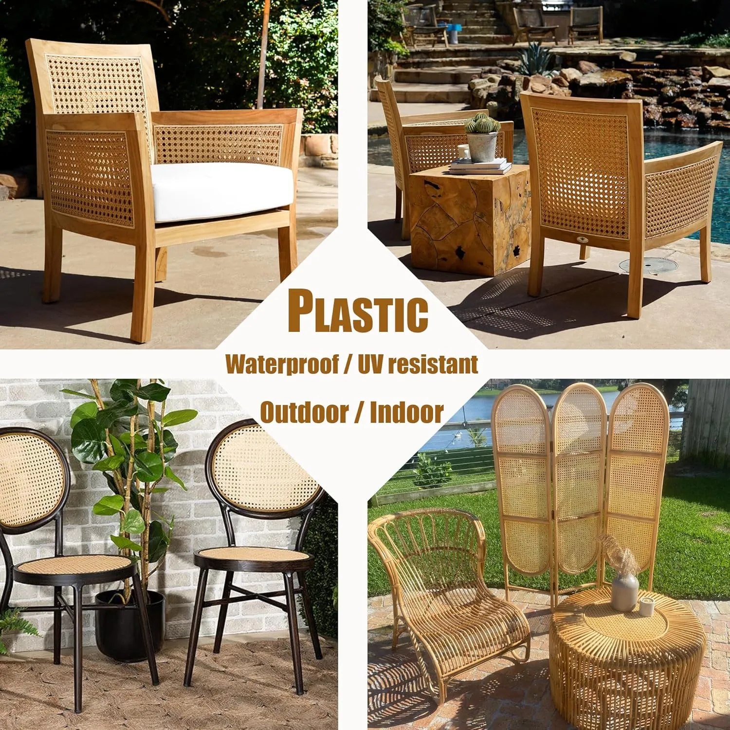 Plastic Rattan Webbing Roll, 16 Inch x 6.6 Feet, Handwoven Synthetic Poly Rattan, Faux Cane Mesh-Open Weave, Hexagonal Pattern, for DIY Home Decor Projects incl. Furnitures Chairs Cabinets Beds