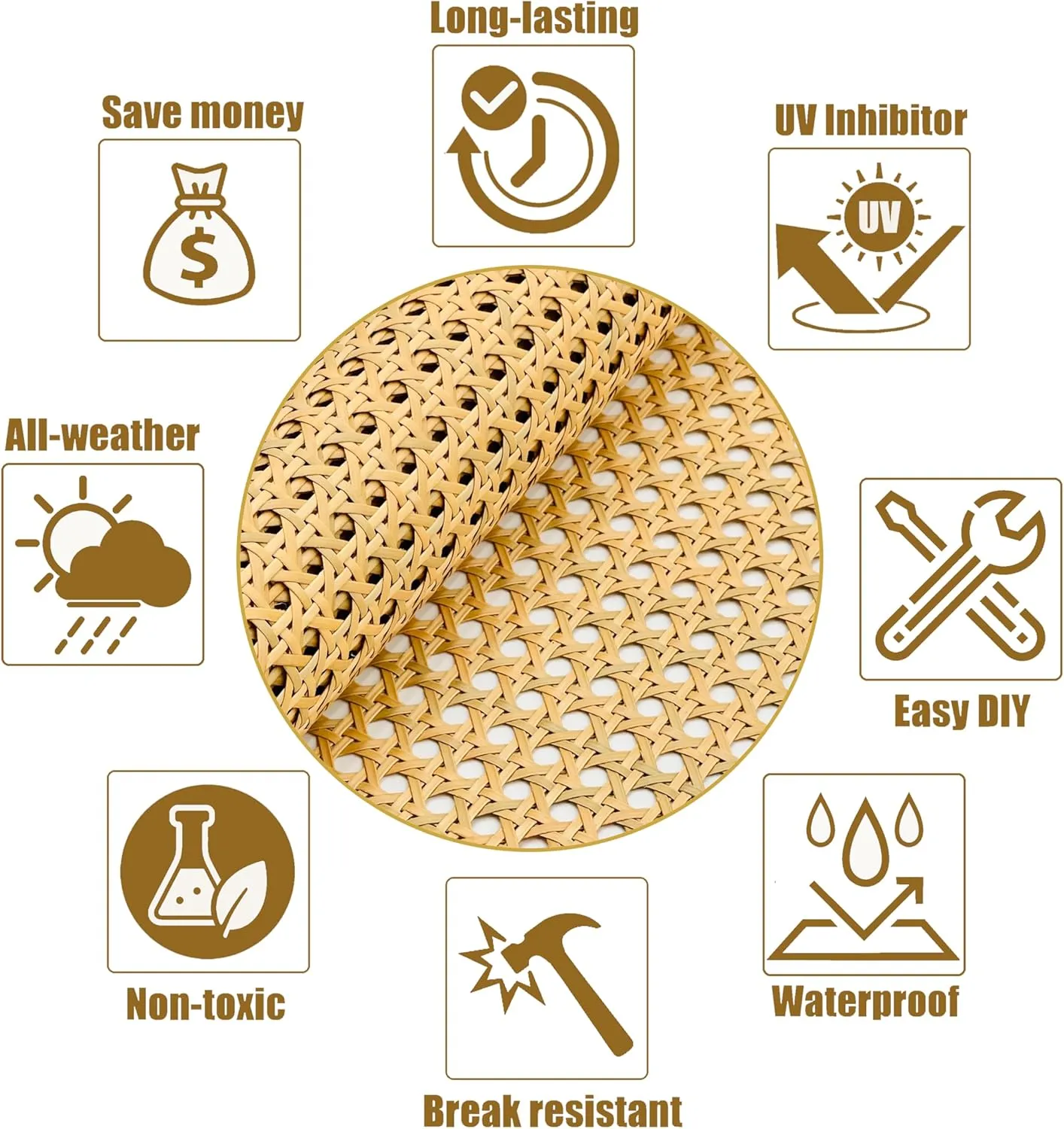 Plastic Rattan Webbing Roll, 16 Inch x 6.6 Feet, Handwoven Synthetic Poly Rattan, Faux Cane Mesh-Open Weave, Hexagonal Pattern, for DIY Home Decor Projects incl. Furnitures Chairs Cabinets Beds