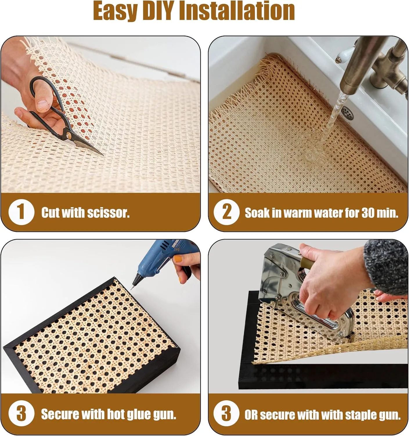 Plastic Rattan Webbing Roll, 16 Inch x 6.6 Feet, Handwoven Synthetic Poly Rattan, Faux Cane Mesh-Open Weave, Hexagonal Pattern, for DIY Home Decor Projects incl. Furnitures Chairs Cabinets Beds