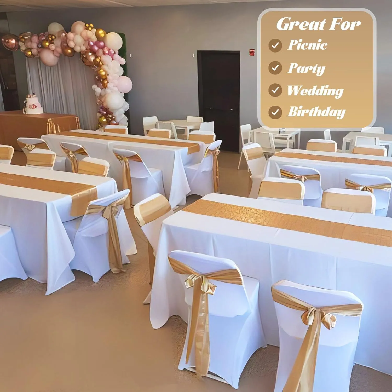 Plastic Table Cover Roll Disposable Tablecloth: 54in X 120ft Table Covers Plastic Table Cover Roll with Easy Slide Cutter Plastic Table Cloths for Parties Disposable-Gold