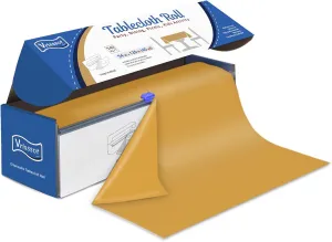 Plastic Table Cover Roll Disposable Tablecloth: 54in X 120ft Table Covers Plastic Table Cover Roll with Easy Slide Cutter Plastic Table Cloths for Parties Disposable-Gold