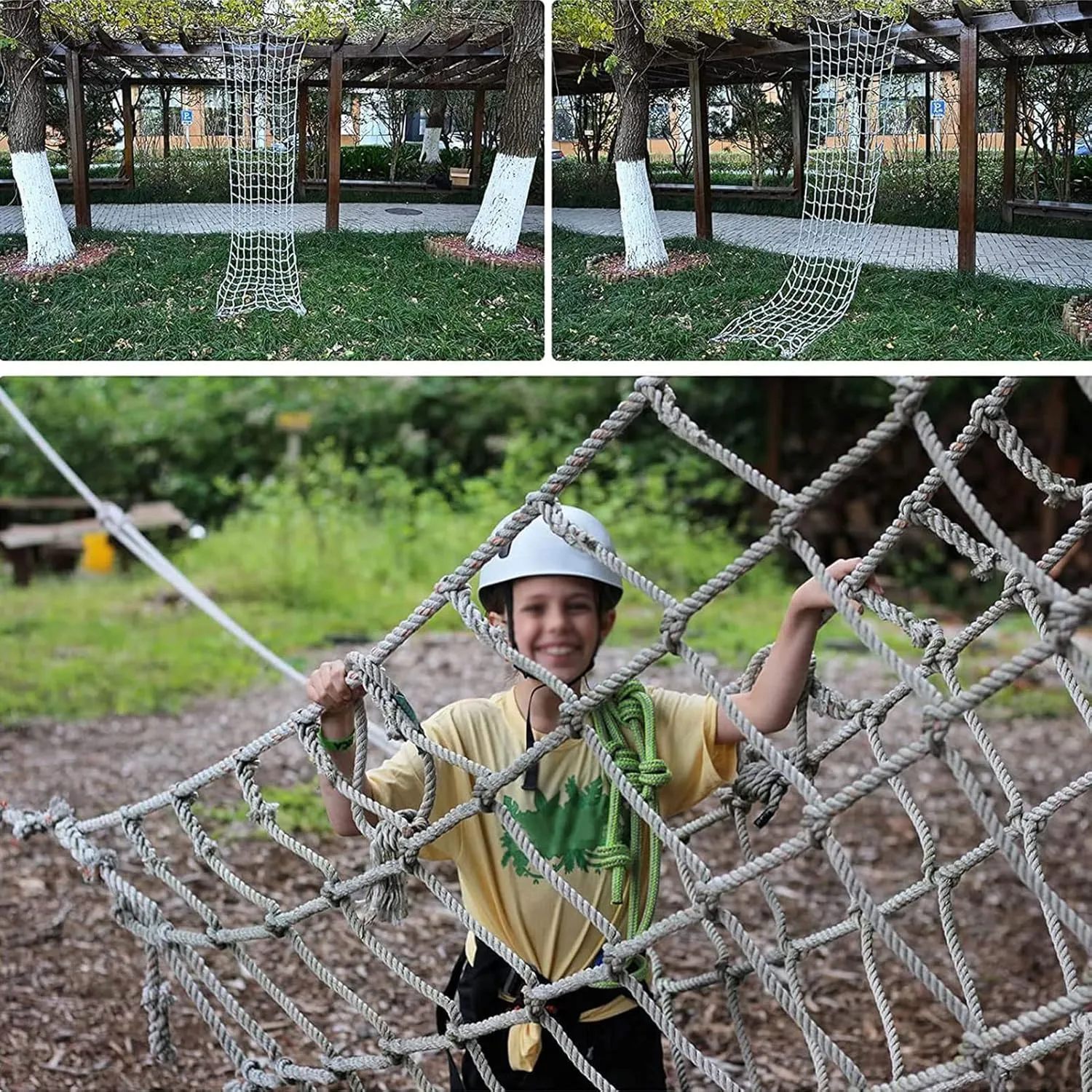 Playground Safety Net Heavy Duty Climbing Cargo Net Rope Ladder Tree House Outdoor Swing Set Hammock Balcony Banister Protection Fence Decor,6.6x6.6ft