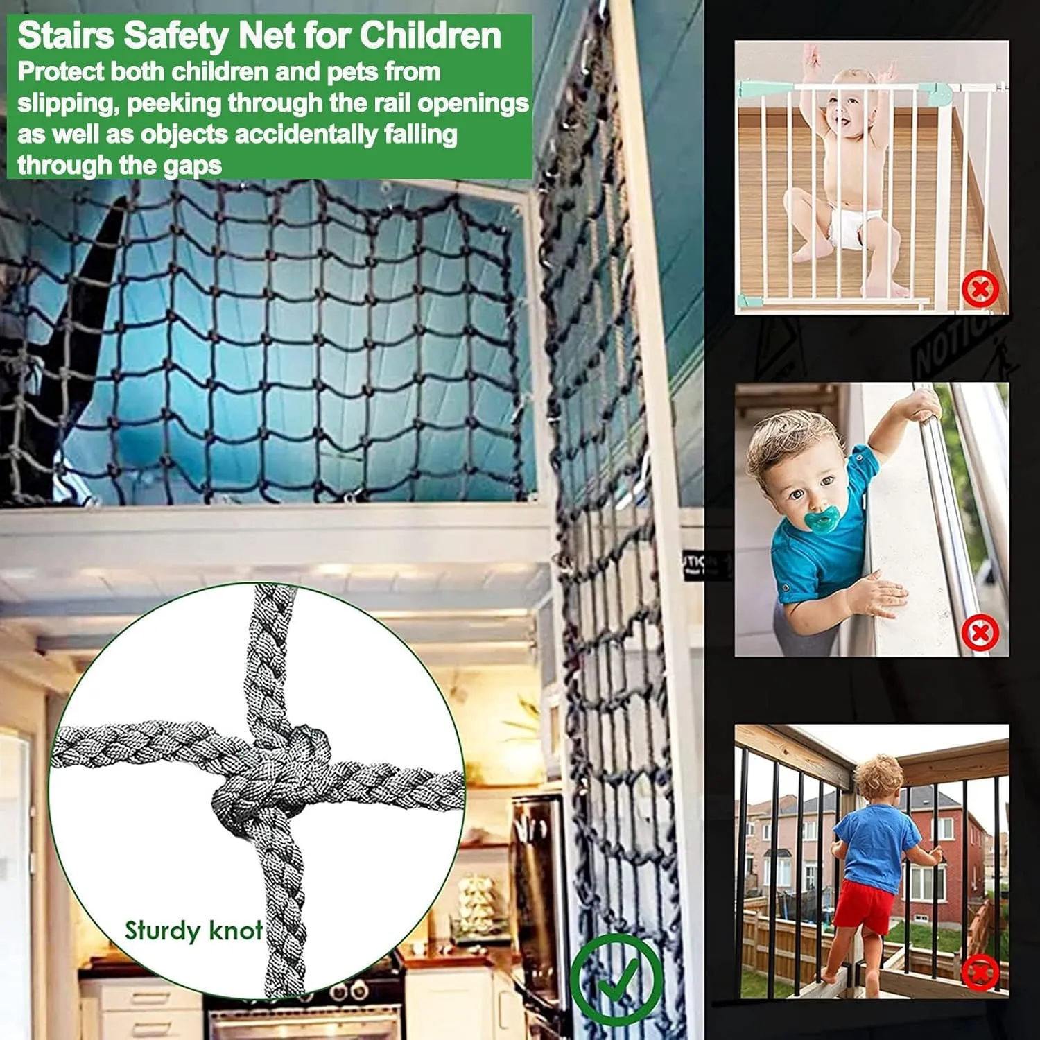 Playground Safety Net Heavy Duty Climbing Cargo Net Rope Ladder Tree House Outdoor Swing Set Hammock Balcony Banister Protection Fence Decor,6.6x6.6ft