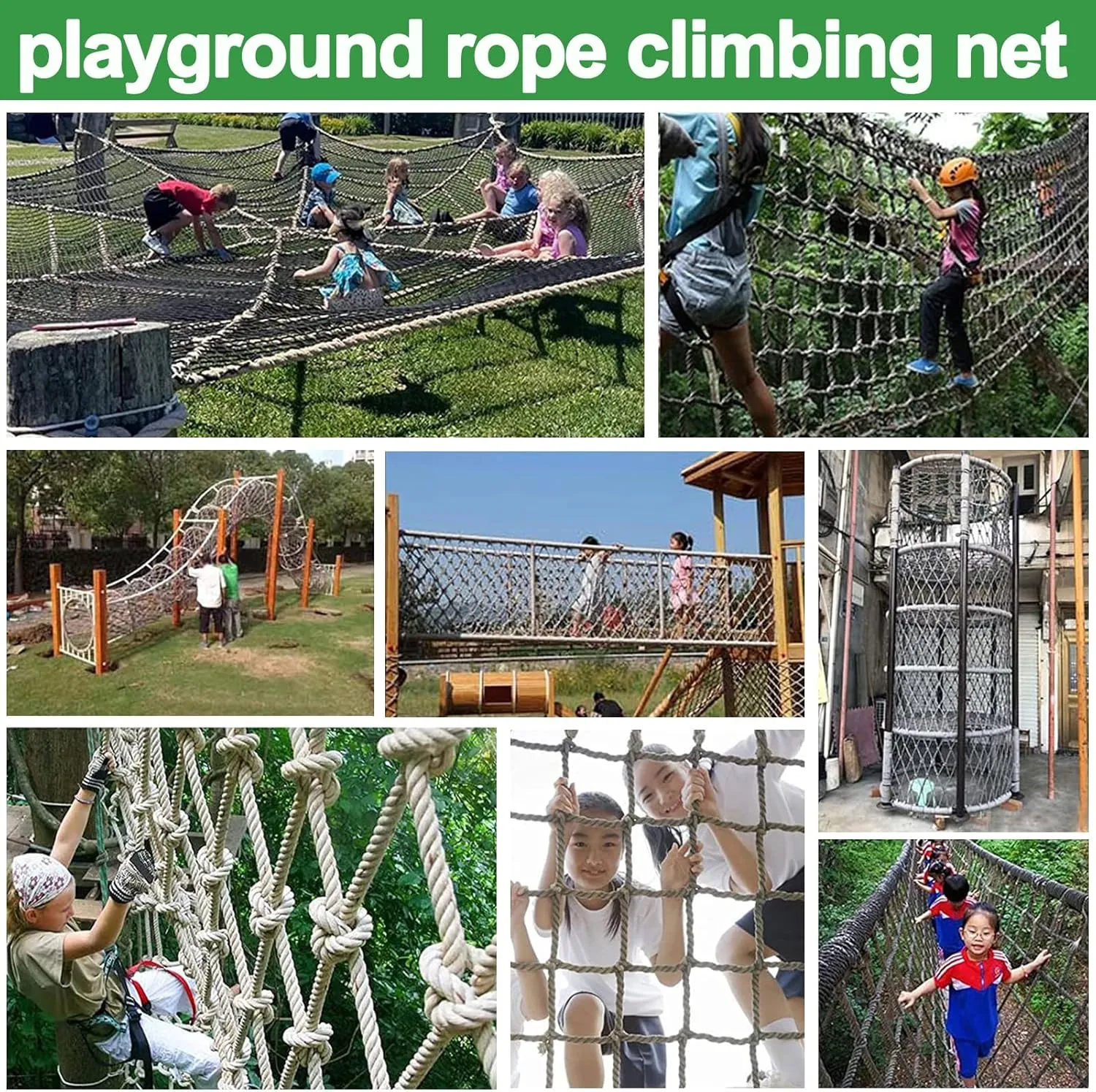 Playground Safety Net Heavy Duty Climbing Cargo Net Rope Ladder Tree House Outdoor Swing Set Hammock Balcony Banister Protection Fence Decor,6.6x6.6ft