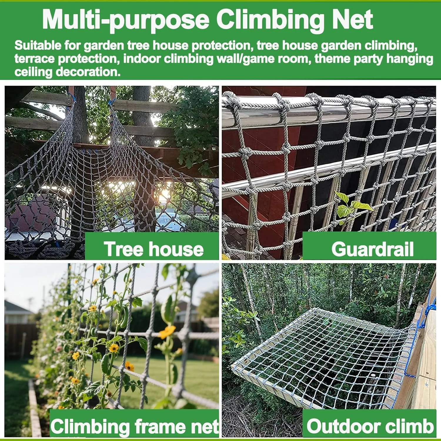 Playground Safety Net Heavy Duty Climbing Cargo Net Rope Ladder Tree House Outdoor Swing Set Hammock Balcony Banister Protection Fence Decor,6.6x6.6ft