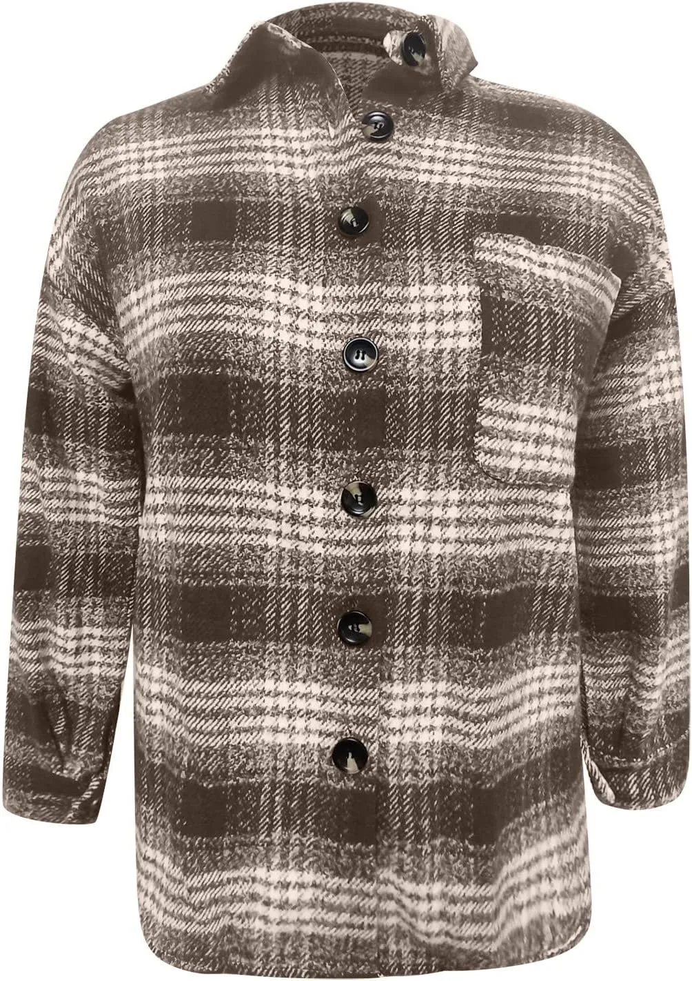 Plus Size Flannel Lapel Jacket Blouse Oversized Fall Shacket for Women Ladies Long Sleeve Fall Coat Plaid Long Shirt