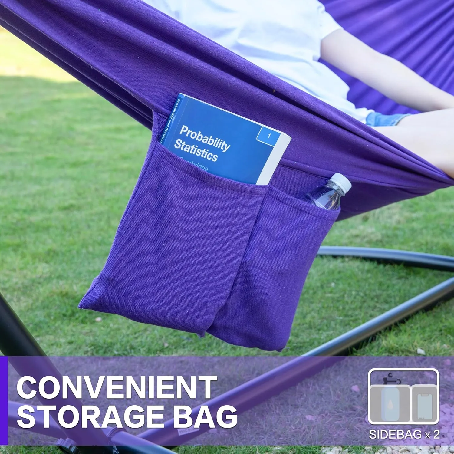 PNAEUT Double Hammock with Space Saving Steel Stand 2 Person Heavy Duty Garden Yard Outdoor 450lb Capacity Hammocks and Portable Carrying Bag (Purple)